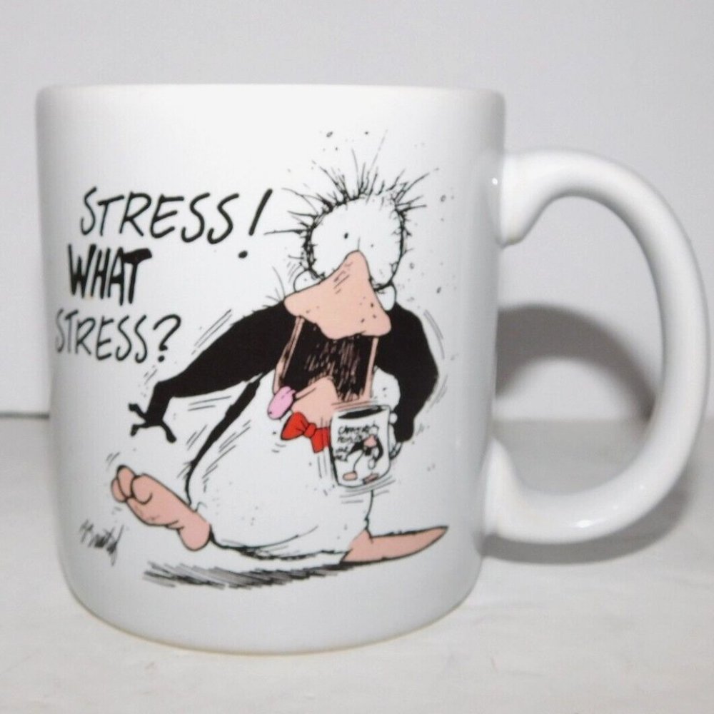 VTG Opus and Bill STRESS WHAT STRESS Coffee Mug Opus n' Bill CARLTON 1994